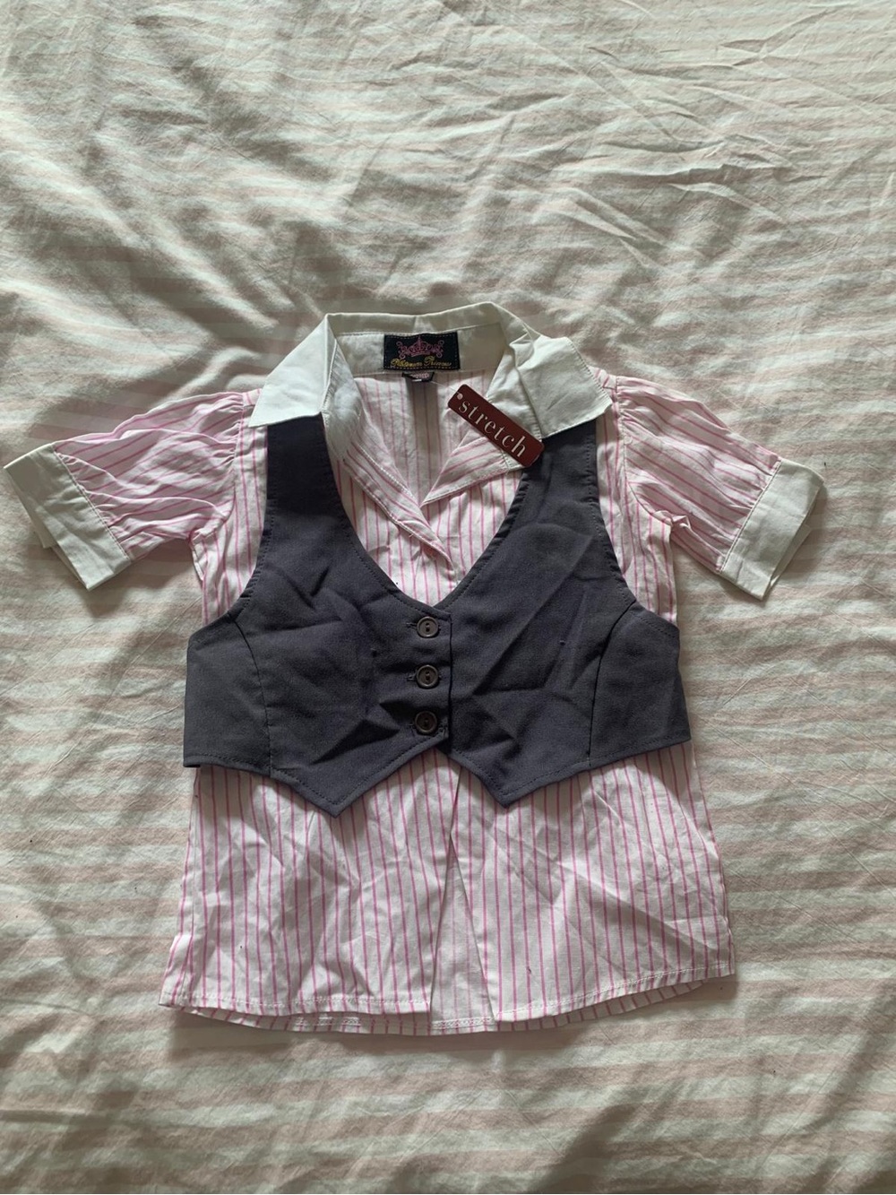 Kids Pink Striped Shirt with Gray Vest